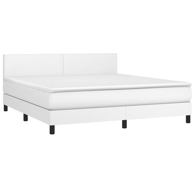 vidaXL Cama box spring c/colchão/LED 180x200cm couro artificial branco