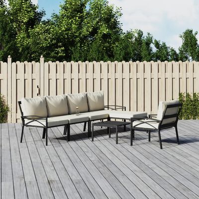 vidaXL 7 pcs conjunto lounge de jardim aço c/ almofadões areia