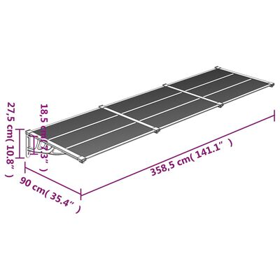 vidaXL Toldo para porta 358,5x90 cm policarbonato preto/transparente