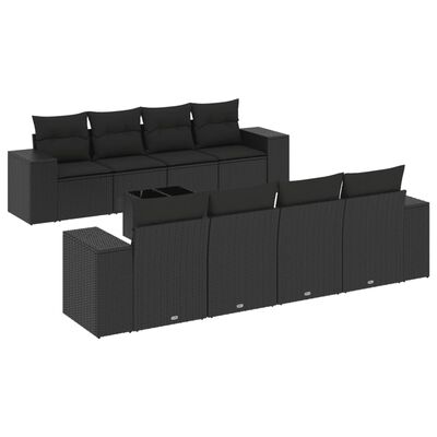 vidaXL 9 pcs conjunto de sofás p/ jardim c/ almofadões vime PE preto