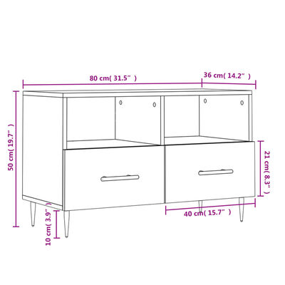 vidaXL Móvel de TV 80x36x50 cm derivados de madeira branco brilhante