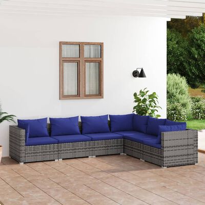 vidaXL 6 pcs conjunto lounge de jardim c/ almofadões vime PE cinzento