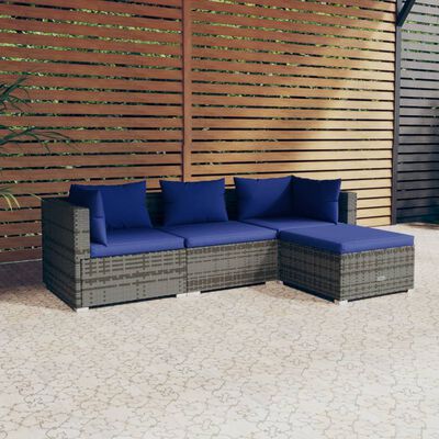 vidaXL 4 pcs conjunto lounge de jardim c/ almofadões vime PE cinzento