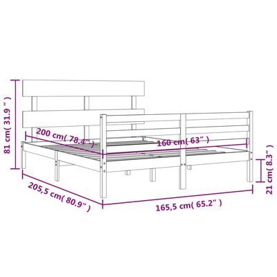 vidaXL Estrutura de cama com cabeceira 160x200 cm madeira maciça