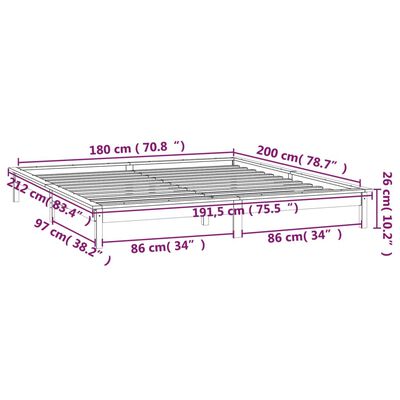 vidaXL Estrutura cama super king c/ LED 180x200cm madeira maciça cinza