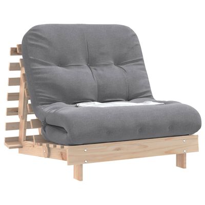 vidaXL Sofá-cama futon com colchão 90x206x11 cm madeira pinho maciça