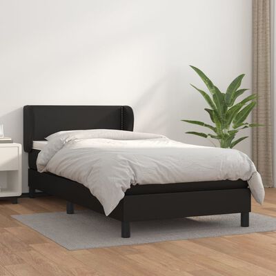 vidaXL Cama com molas/colchão 100x200 cm couro artificial preto