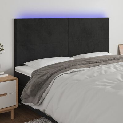 vidaXL Cabeceira de cama c/ luzes LED veludo 200x5x118/128 cm preto