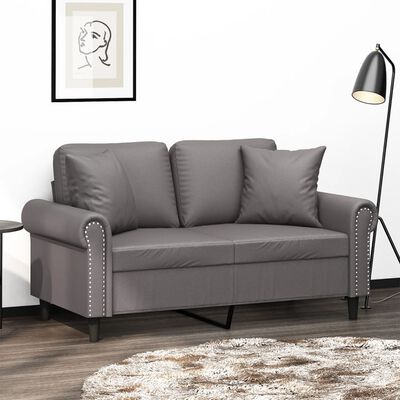 vidaXL Sofá 2 lugares + almofadas decorativas 120cm couro artif. cinza