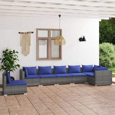 vidaXL 7 pcs conjunto lounge de jardim c/ almofadões vime PE cinzento