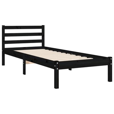 vidaXL Estrutura de cama com cabeceira 100x200 cm madeira maciça preto