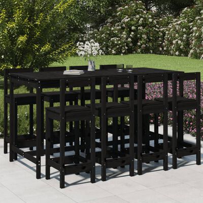 vidaXL 9 pcs conjunto de bar para jardim pinho maciço preto