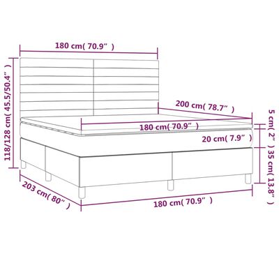 vidaXL Cama box spring c/ colchão e LED 180x200 cm tecido preto