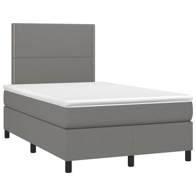 vidaXL Cama box spring c/ colchão e LED 120x200 cm tecido cinza-escuro