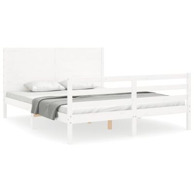 vidaXL Estrutura de cama King Size com cabeceira madeira maciça branco