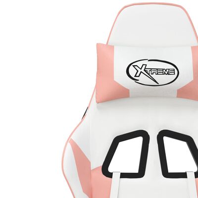 vidaXL Cadeira gaming com apoio p/ pés couro artificial branco e rosa