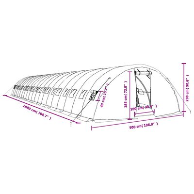 vidaXL Estufa com estrutura de aço 100 m² 20x5x2,3 m verde