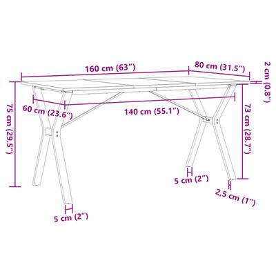 vidaXL Mesa de jantar estrutura em Y 160x80x75cm pinho e ferro fundido