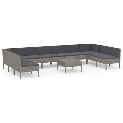 vidaXL 11 pcs conjunto lounge de jardim c/ almofadões vime PE cinzento