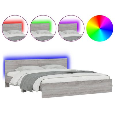 vidaXL Estrutura cama c/ cabeceira/luzes LED 200x200cm cinzento sonoma