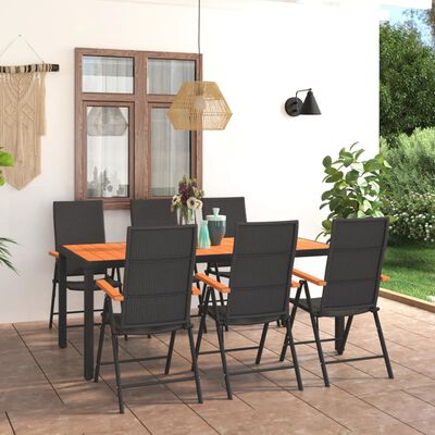 vidaXL 7 pcs conjunto de jantar para jardim preto e castanho