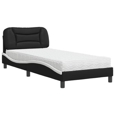 vidaXL Cama com colchão 80x200 cm couro artificial preto e branco