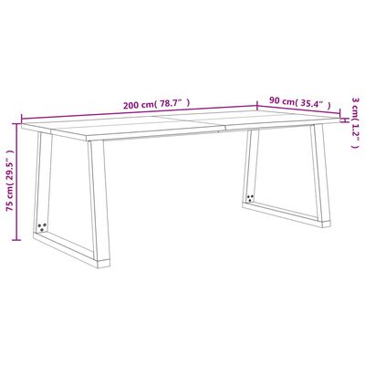 vidaXL Mesa de jantar c/ bordas vivas 200x90x75 cm acácia maciça