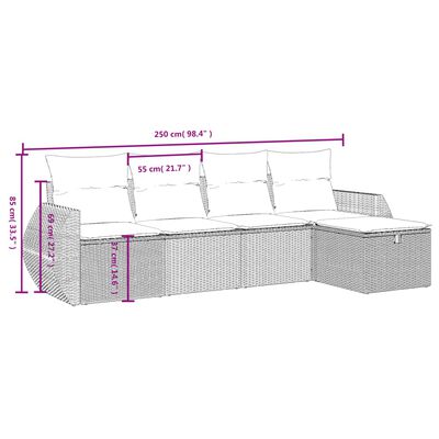 vidaXL 5 pcs conjunto sofás de jardim com almofadões vime PE preto