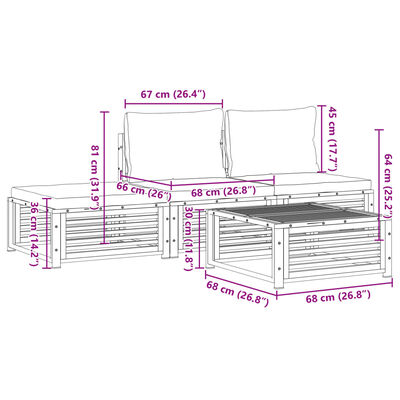 vidaXL 4 pcs conjunto de sofás de jardim com almofadões acácia maciça