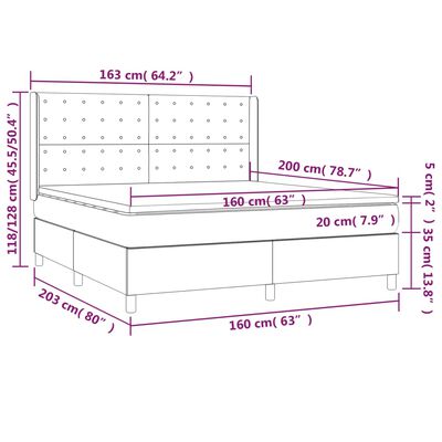 vidaXL Cama box spring c/ colchão/LED 160x200 cm veludo preto