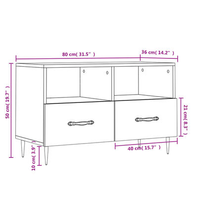 vidaXL Móvel de TV 80x36x50 cm derivados de madeira branco brilhante