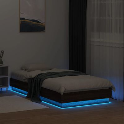 vidaXL Estrutura de cama com luzes LED 90x190 cm carvalho castanho