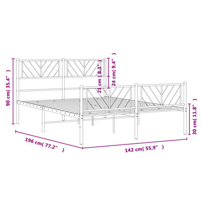 vidaXL Estrutura de cama com cabeceira e pés 135x190 cm metal preto