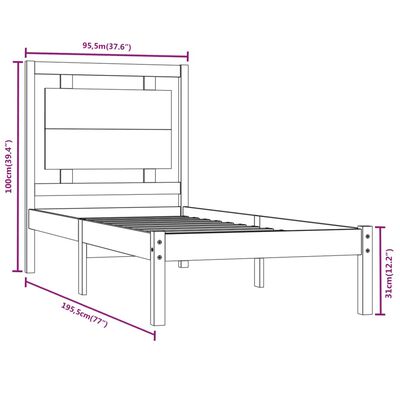 vidaXL Estrutura de cama solteiro 90x190 cm madeira maciça preto