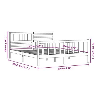 vidaXL Estrutura de cama 120x200 cm madeira maciça preto