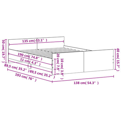 vidaXL Estrutura de cama com cabeceira e pés 135x190 cm preto