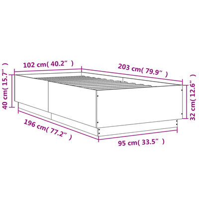 vidaXL Estrutura cama c/ luzes LED derivados madeira cinzento sonoma