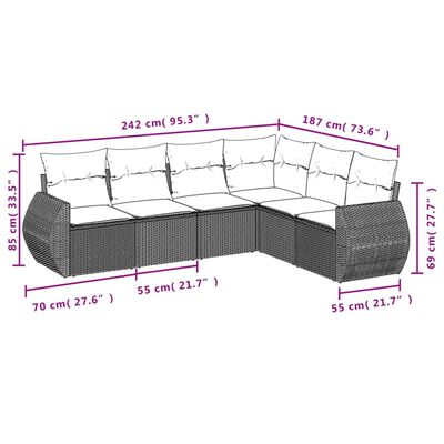 vidaXL 6 pcs conjunto sofás de jardim c/ almofadões vime PE preto