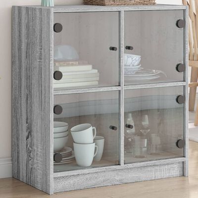 vidaXL Armário de apoio c/ portas de vidro 68x37x75,5 cm cinza sonoma