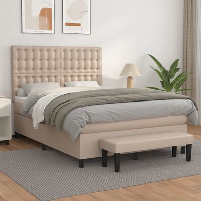 vidaXL Cama com molas/colchão 140x190 cm couro artificial cappuccino