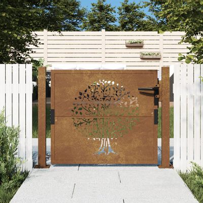 vidaXL Portão de jardim 105x105 cm aço corten design árvore