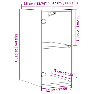 vidaXL Armário de parede c/ portas de vidro 35x37x68,5 cm branco