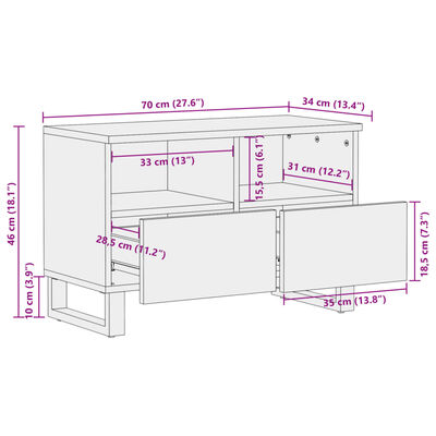 vidaXL Móvel de TV 70x34x46 cm madeira de mangueira áspera maciça