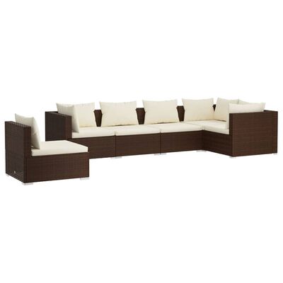 vidaXL 6 pcs conjunto lounge jardim c/ almofadões vime PE castanho