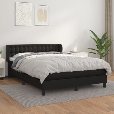 vidaXL Cama com molas/colchão 140x200 cm couro artificial preto