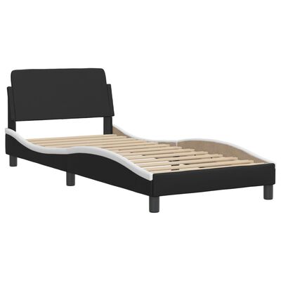 vidaXL Cama com colchão 90x190 cm couro artificial preto e branco