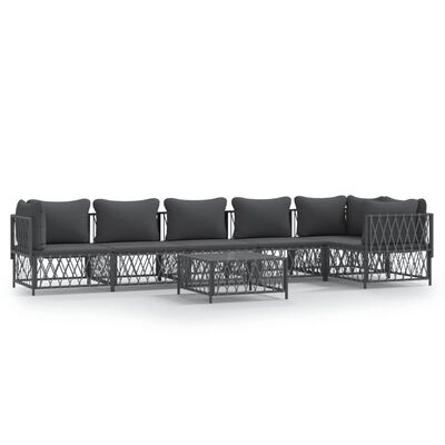 vidaXL 7 pcs conjunto lounge de jardim com almofadões aço antracite