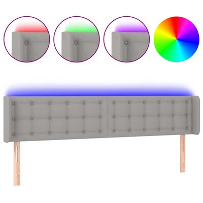 vidaXL Cabeceira cama c/ luzes LED tecido 183x16x78/88 cm cinza-claro