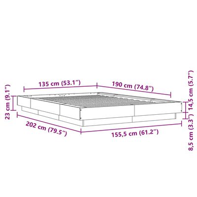 vidaXL Estrutura cama c/ luzes LED 135x190 cm derivados madeira branco