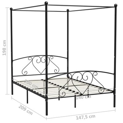 vidaXL Estrutura de cama com dossel metal 140x200 cm preto